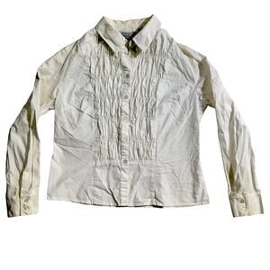 Style & Co Collection Button Shirt Ruched Woman 10P * PETITE* White Long Sleeve